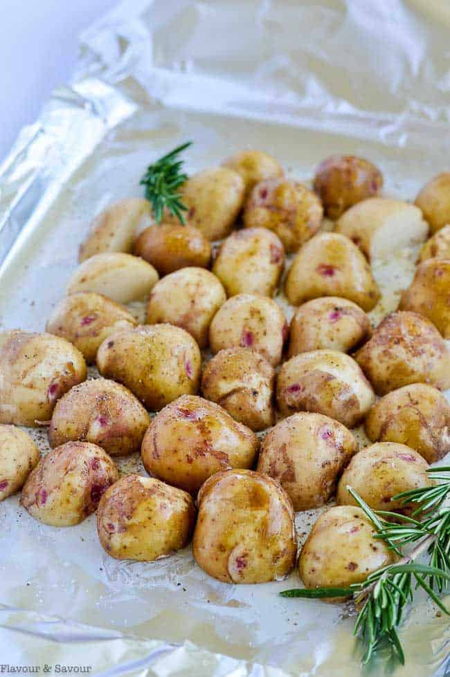 Preparing a foil pack to grill potatoes