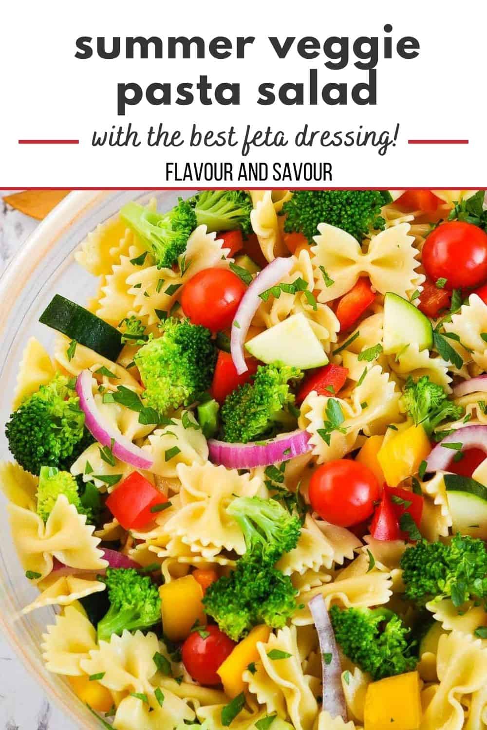 image and text for summer veggie pasta salad