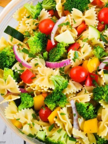 Summer Veggie Pasta Salad close up view