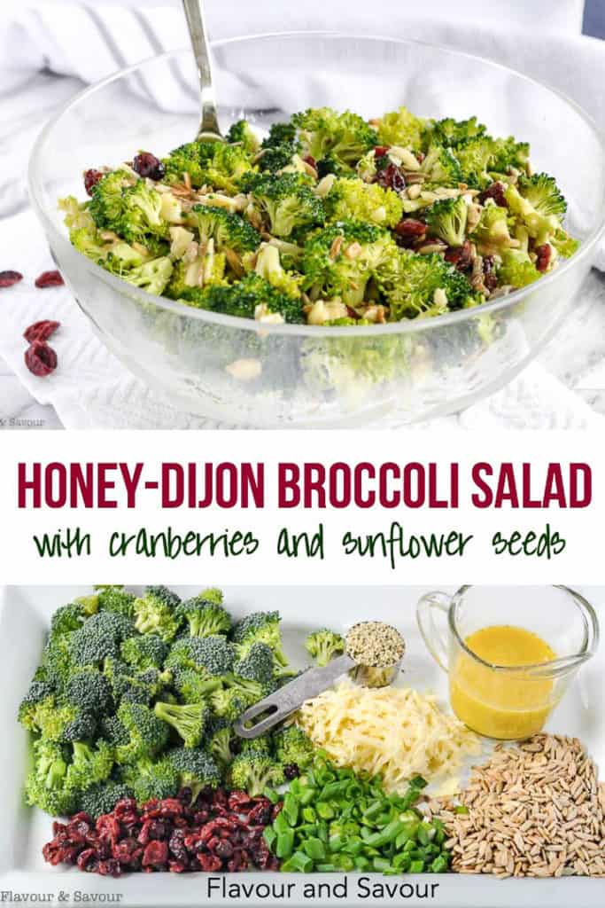 Pinterest Pin for Honey-Dijon Broccoli Salad with cranberries and sunflower seeds
