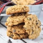 Gluten-free Cherry Chocolate Oatmeal Cookies in a stack