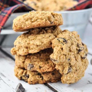 Gluten-free Cherry Chocolate Oatmeal Cookies in a stack