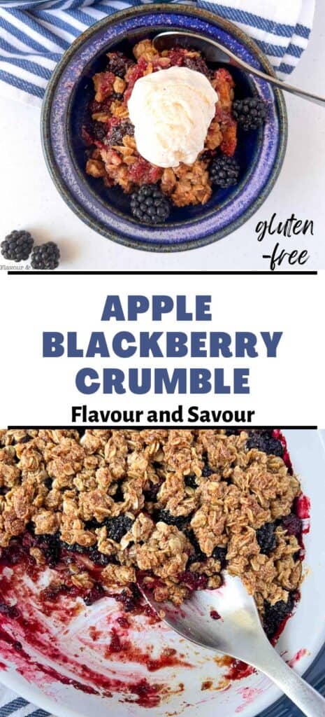 Two images and text for Apple Blackberry Crumble.
