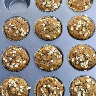 Chai Spiced Roasted Pear Muffins in muffin tin