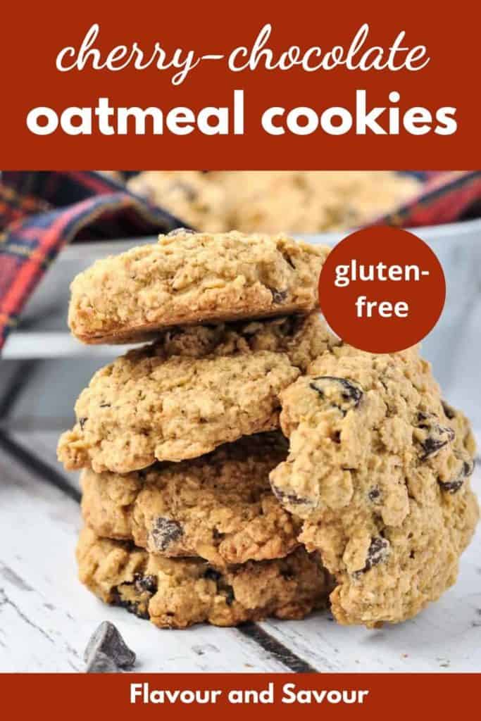 pinterest pin for Cherry Chocolate Oatmeal Cookies