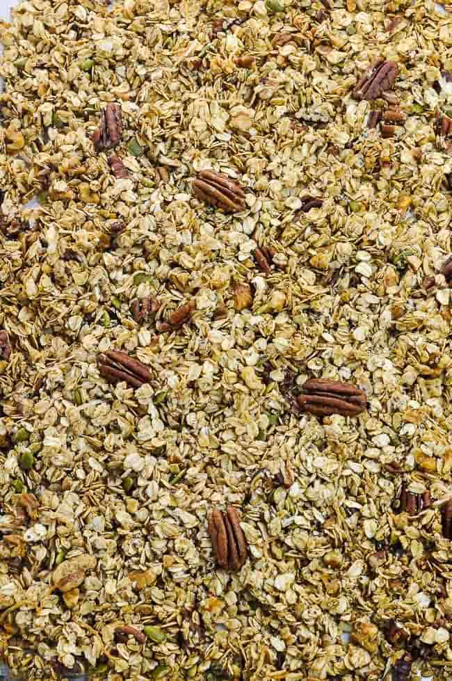 a baking sheet filled with Pumpkin Spice Granola