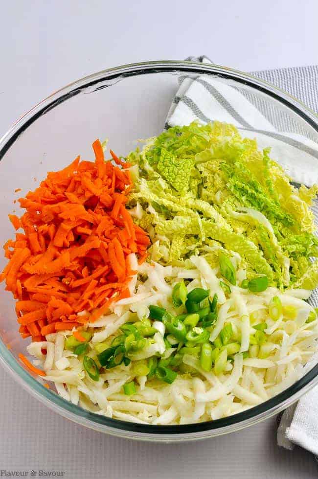 Thai-Style Coleslaw Ingredients in a glass bowl