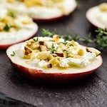 Whipped Feta Apple Hazelnut Crostini close up view