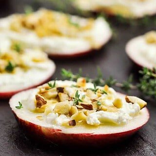 Whipped Feta Apple Hazelnut Crostini close up view