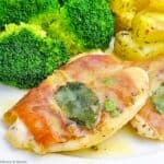 close up view of a breast of Chicken Saltimbocca