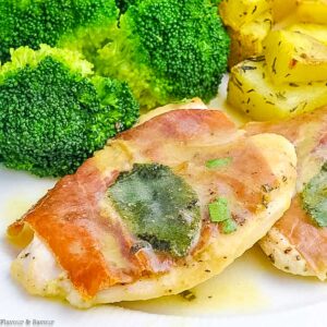 close up view of a breast of Chicken Saltimbocca