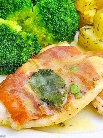 close up view of a breast of Chicken Saltimbocca