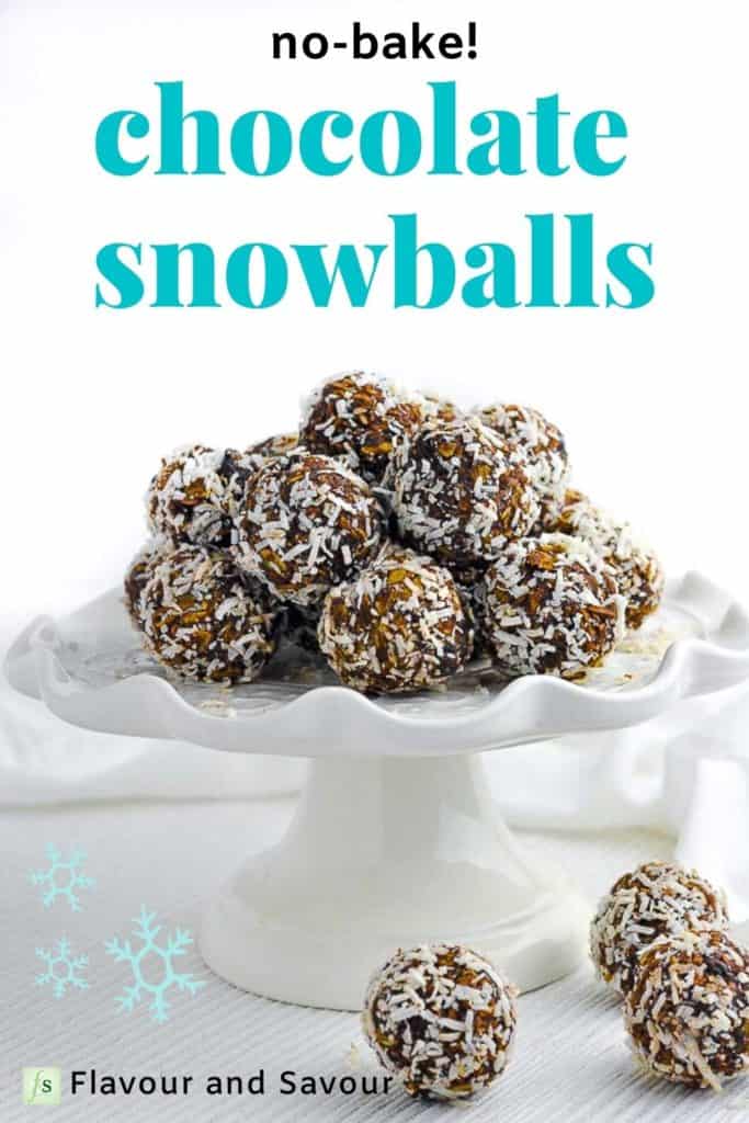 Pinterest image for Chocolate Almond Snowballs