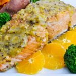 Mandarin Orange Miso Glazed Salmon with orange slices