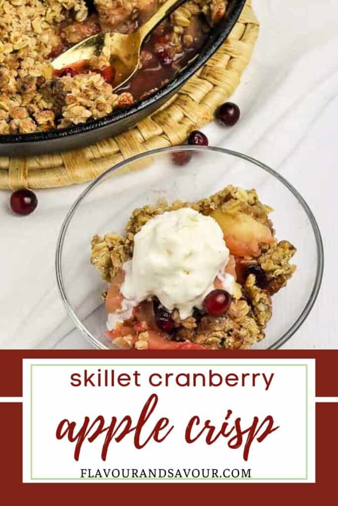 image and text for skillet cranberry apple crisp