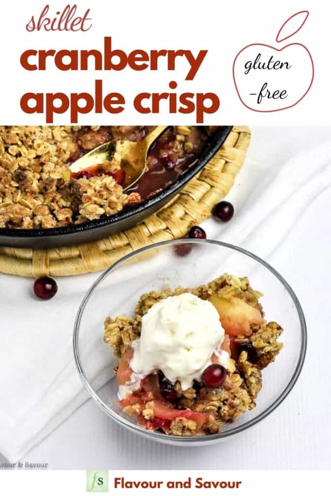 Pinterest image for Skillet Cranberry Apple Crisp with text overlay