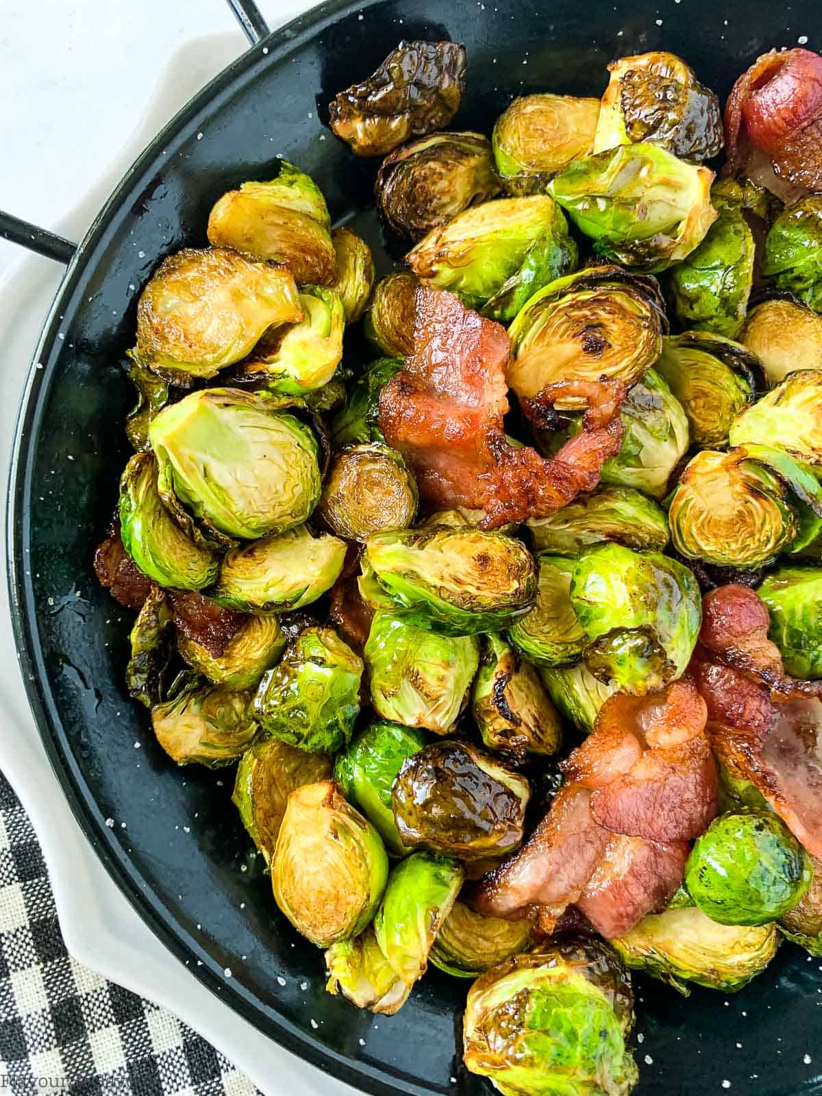 Air Fryer Brussels Sprouts with bacon bits.