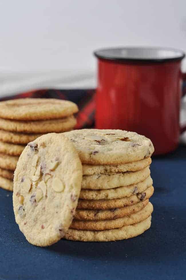 Cranberry Almond Flour Cookies stacked.