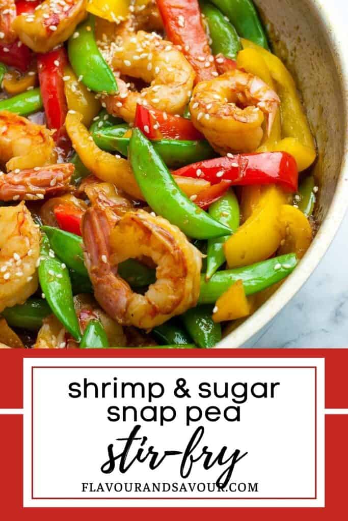 image with text for shrimp and sugar snap pea stir fry