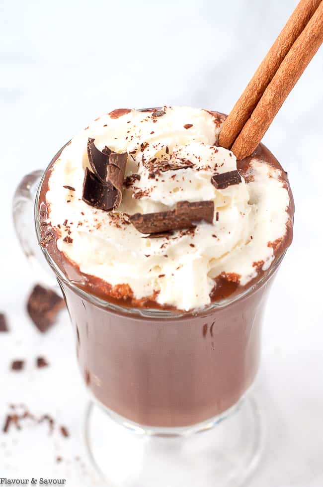 A close up view of a mug of Mexican Hot Chocolate