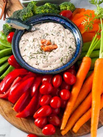 smoked salmon whipped feta dip and veggie platter