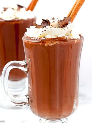 Two mugs of hot chocolate