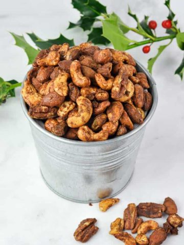 Gingerbread Spiced Nuts with holly