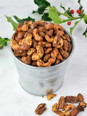 Gingerbread Spiced Nuts with holly