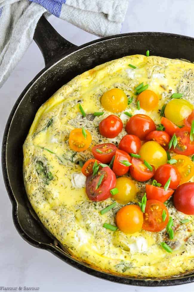 Smoked Salmon Frittata in cast iron pan.