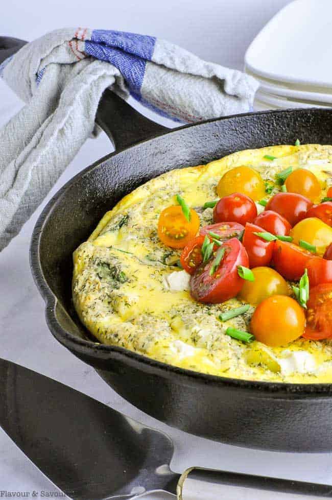 Smoked Salmon Frittata with cherry tomatoes.