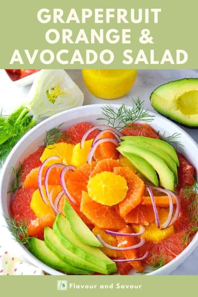 Image with Text Overlay for Grapefruit Orange Avocado Salad