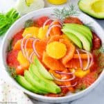 Grapefruit Orange Avocado Salad arranged in concentric circles