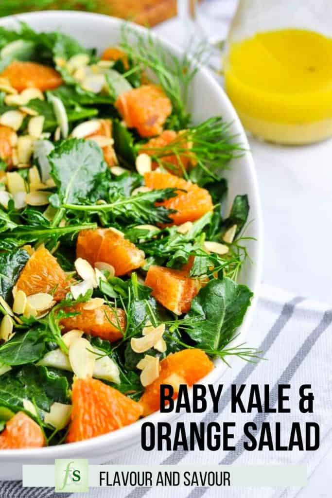 Image of Kale and Cara Cara Orange Salad with text overlay