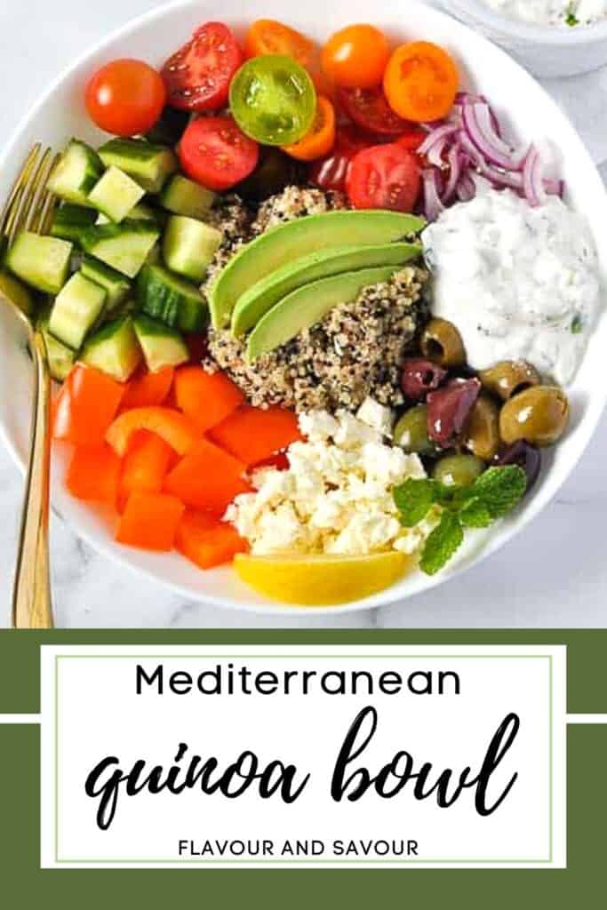 image and text for mediterranean quinoa bowl