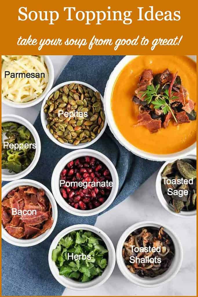 Image and text overlay for healthy soup topping ideas