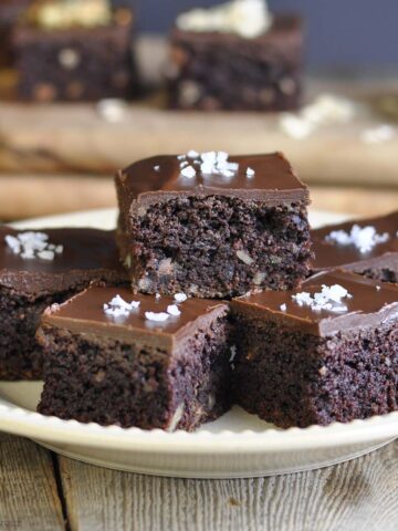 brownies stacked on a plate