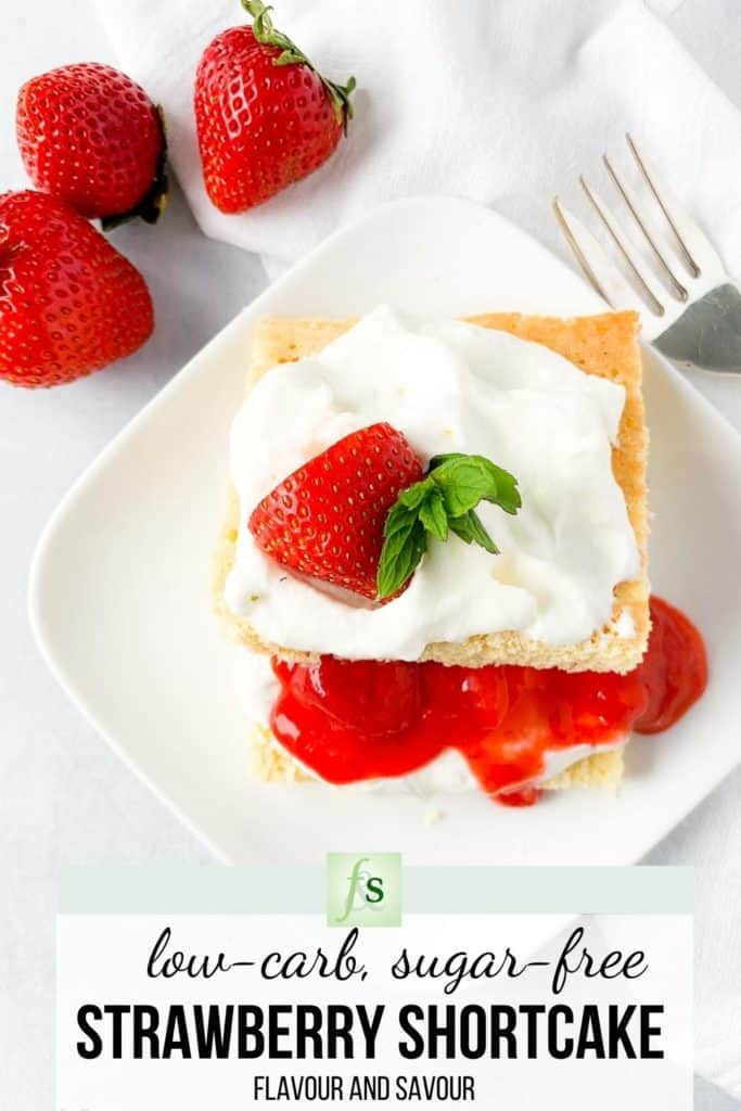 Image and text overlay for Keto Strawberry Shortcake
