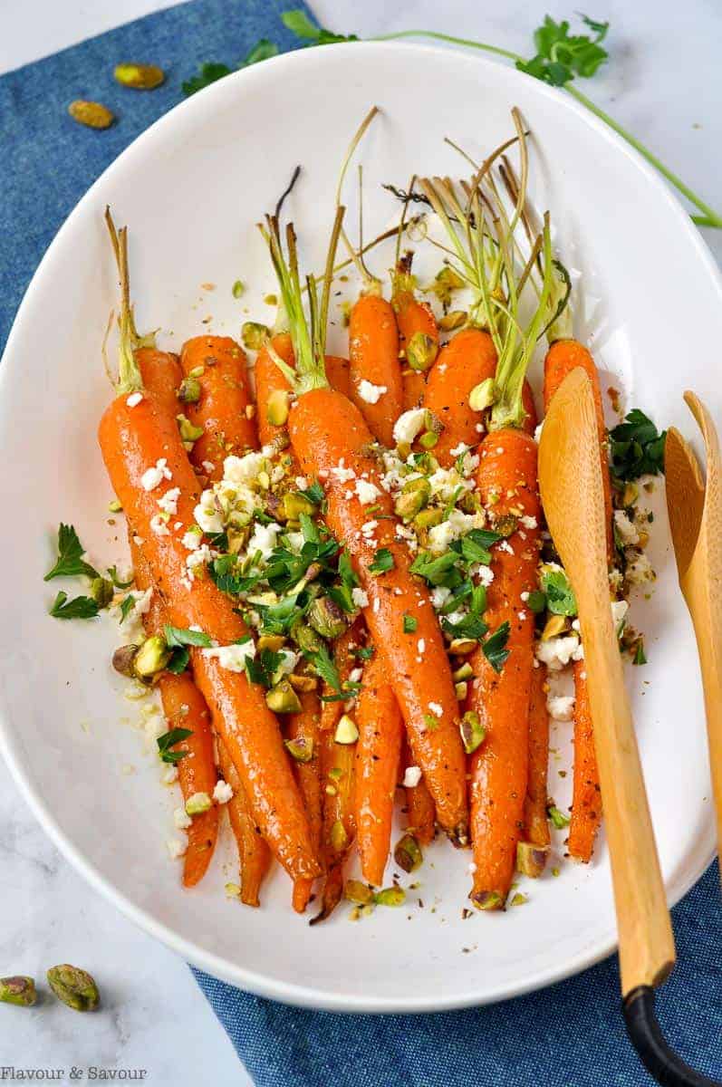 image of Oven Roasted Carrots with Feta and PIstachios