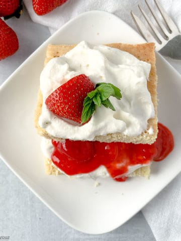 Close up overhead view of a serving of Keto Strawberry Shortcake