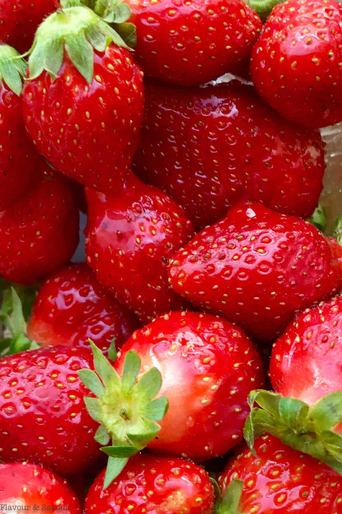 Close up view of fresh strawberries.