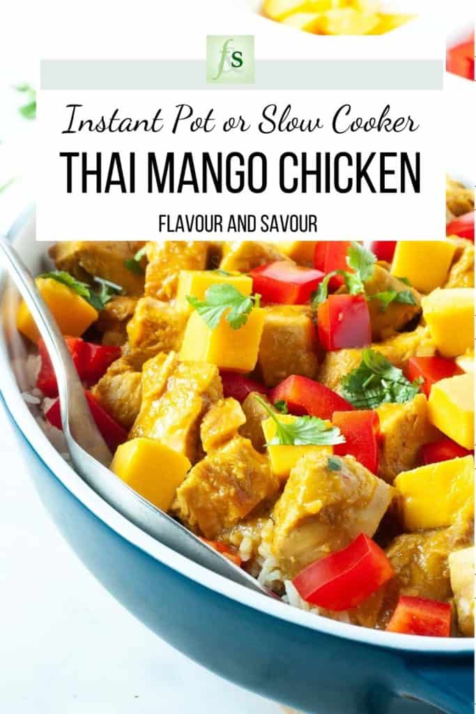 Image and text for Instant Pot or Slow Cooker Thai Mango Chicken