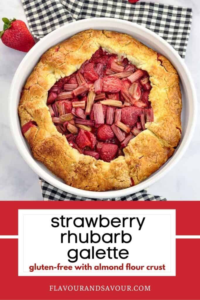 image with text for strawberry rhubarb galette.