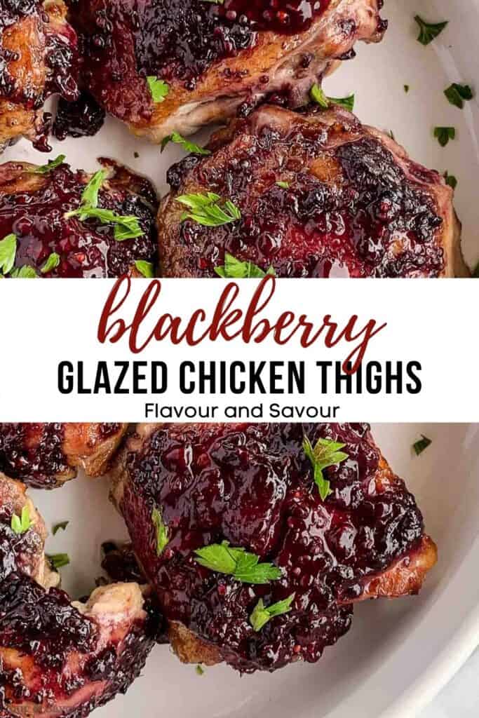 image and text for blackberry glazed chicken thighs