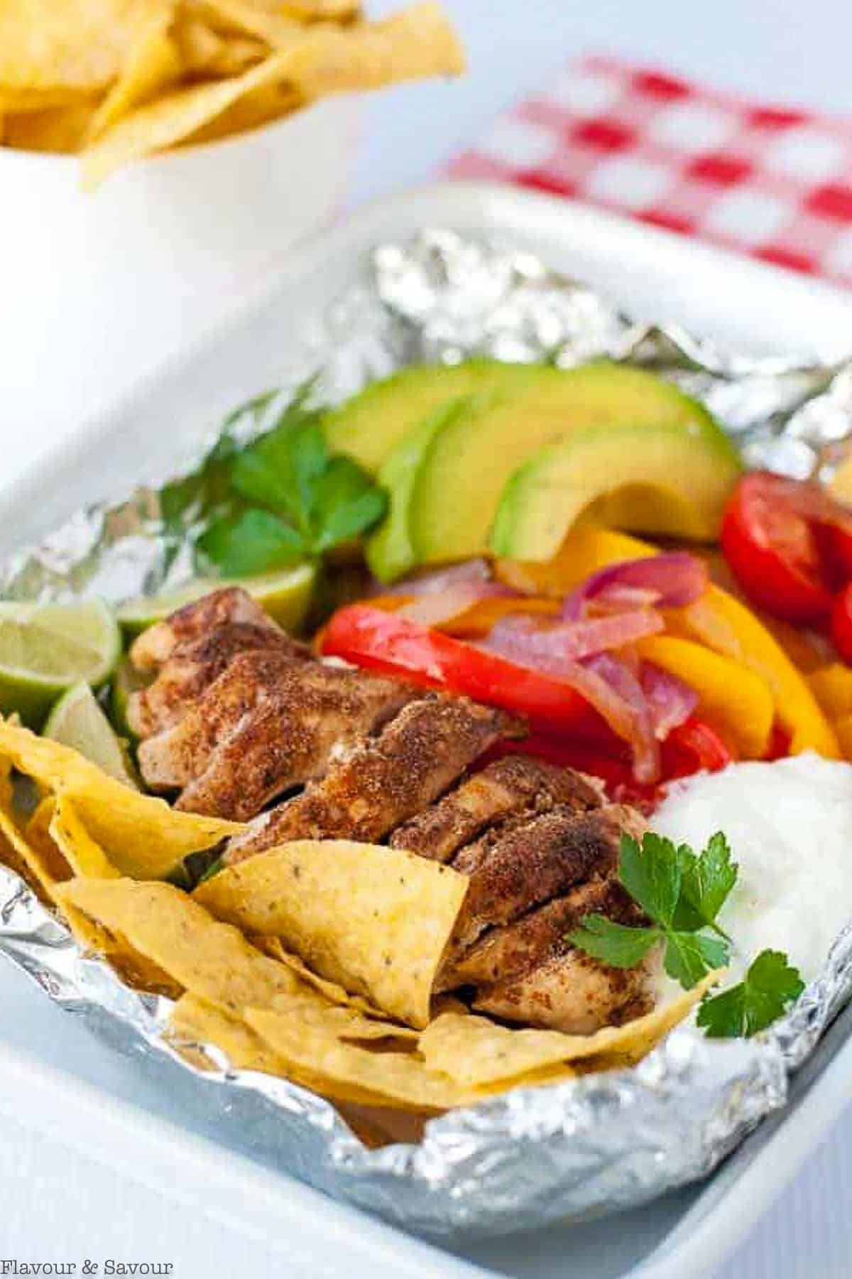 Easy Chicken Fajitas in Foil Packets.