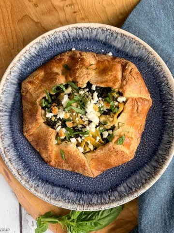 Overhead view of Gluten-Free Spinach Artichoke Galette