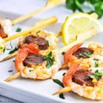 Prawn and Chorizo Skewers with lemon slice