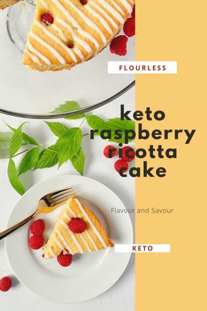 Keto Raspberry Lemon Ricotta Cake graphic with text overlay