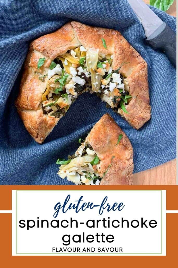 image with text for spinach artichoke galette