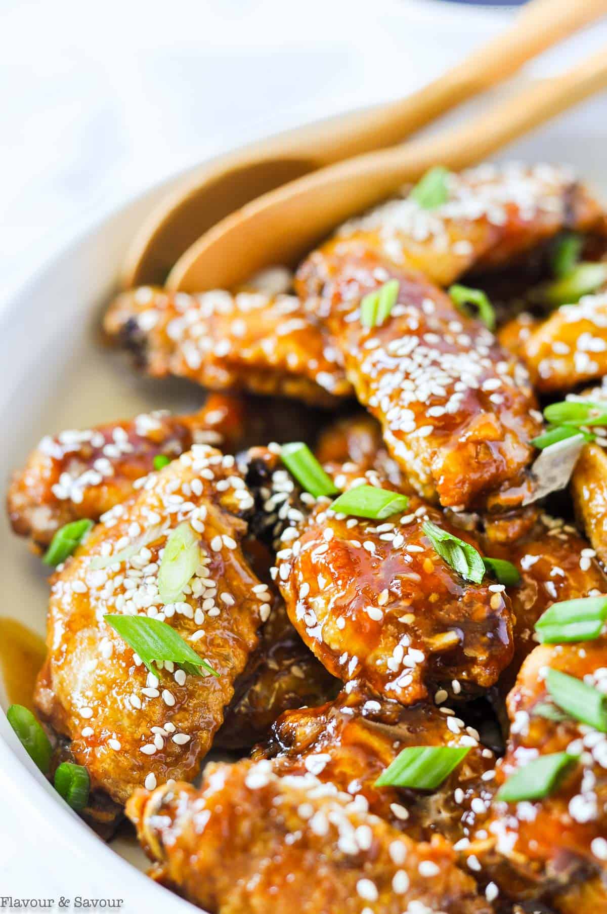 Close up view of Air Fryer Teriyaki Chicken Wings