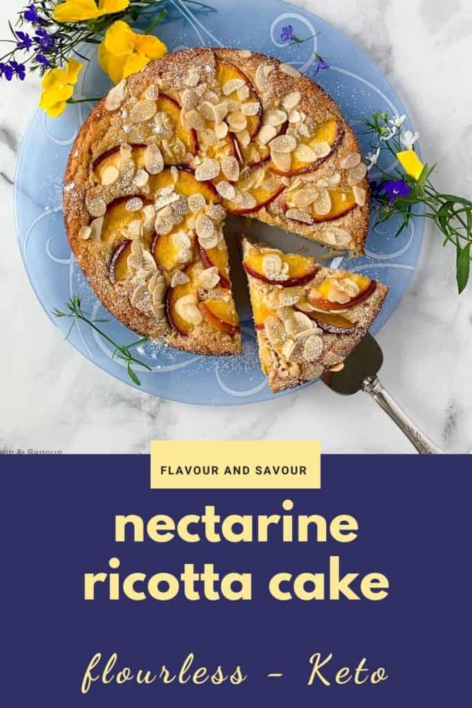 Flourless Nectarine Ricotta Cake with text overlay